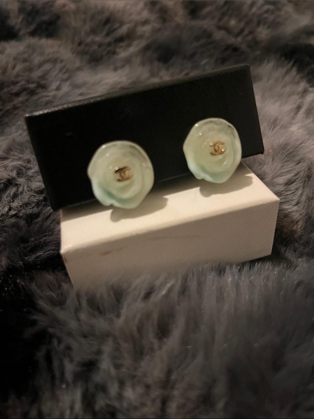 Vintage CoCo Channel light mint green earrings - Picture 2 of 4